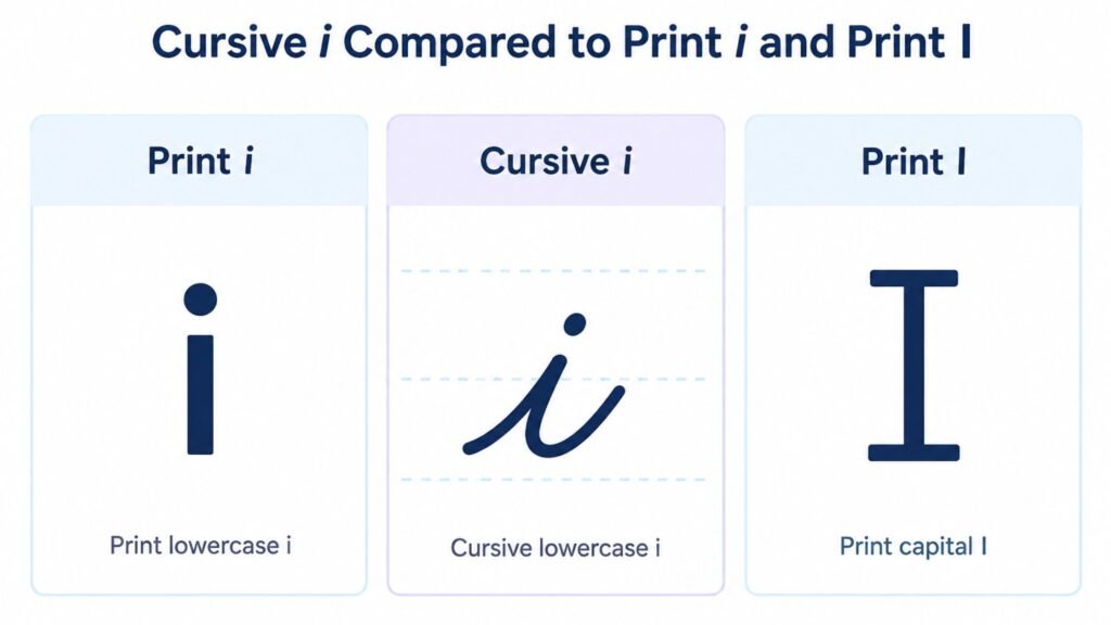 Cursive i compared to print i and print I