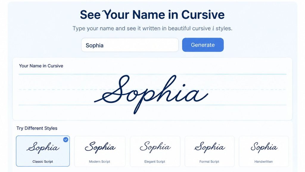 Cursive i rendered in real script fonts on the cursive generator
