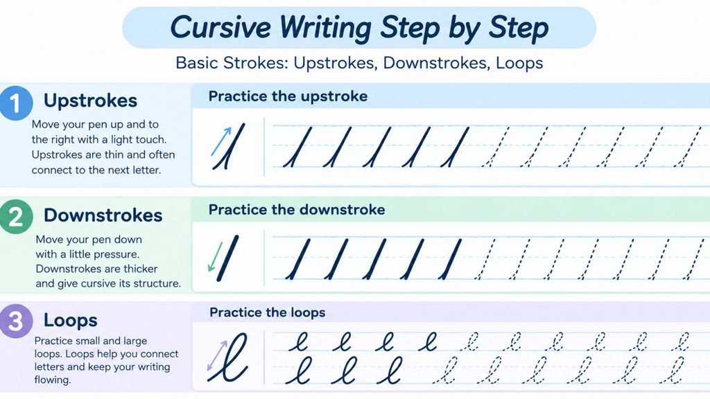 How to write in cursive step by step basic strokes