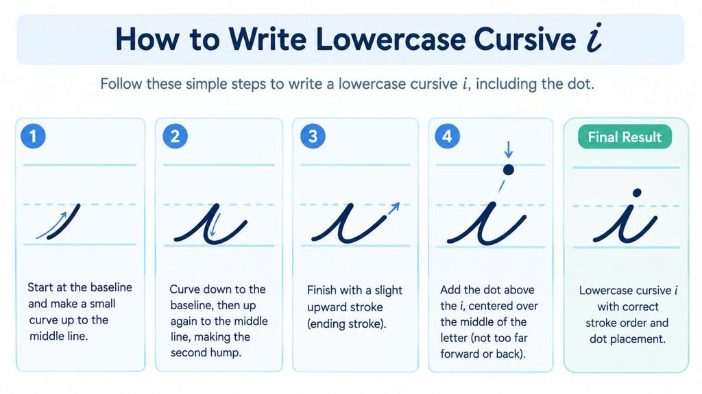 How to write lowercase cursive i stroke by stroke