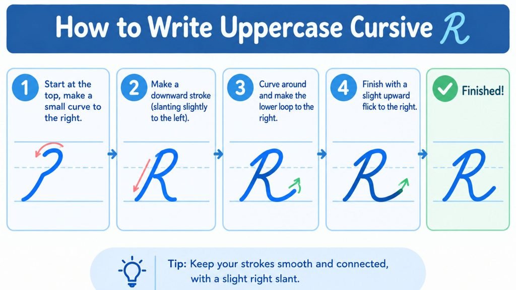 Numbered stroke-order diagram for capital cursive R