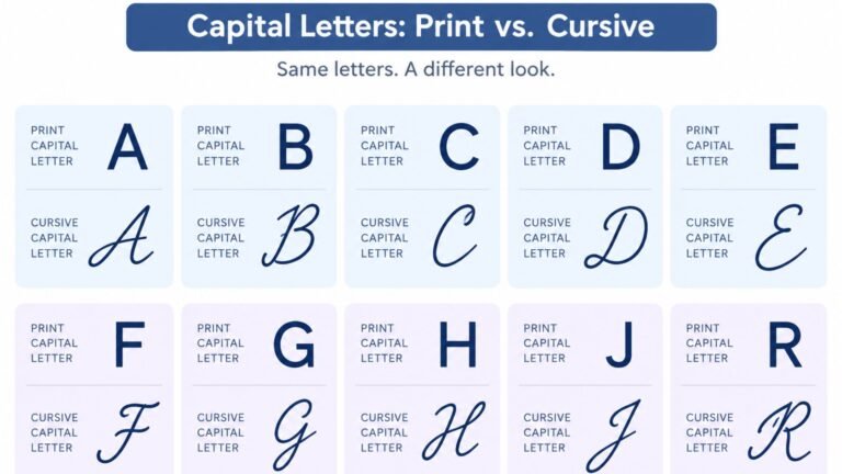 Capital cursive letters compared to print capital letters