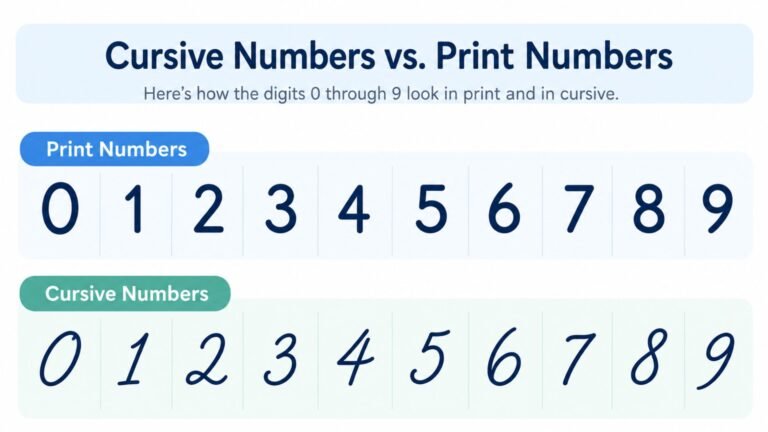 Cursive numbers compared to print numbers