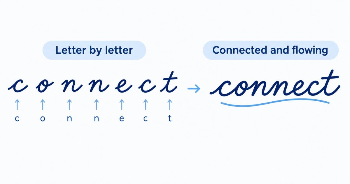 Cursive words connecting letters into one flowing word